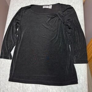 Chico's Travelers Top Size 1 Black Long Sleeve Top with Bow Detail